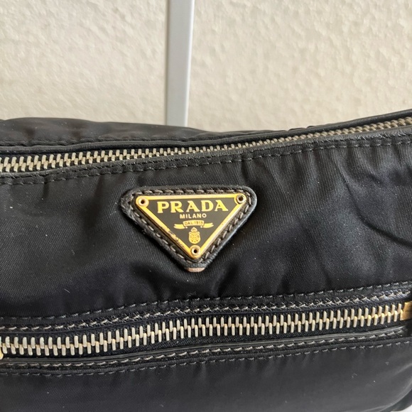 Prada Black Nylon Shoulder Bag with Gold Accents - Picture 11 of 15